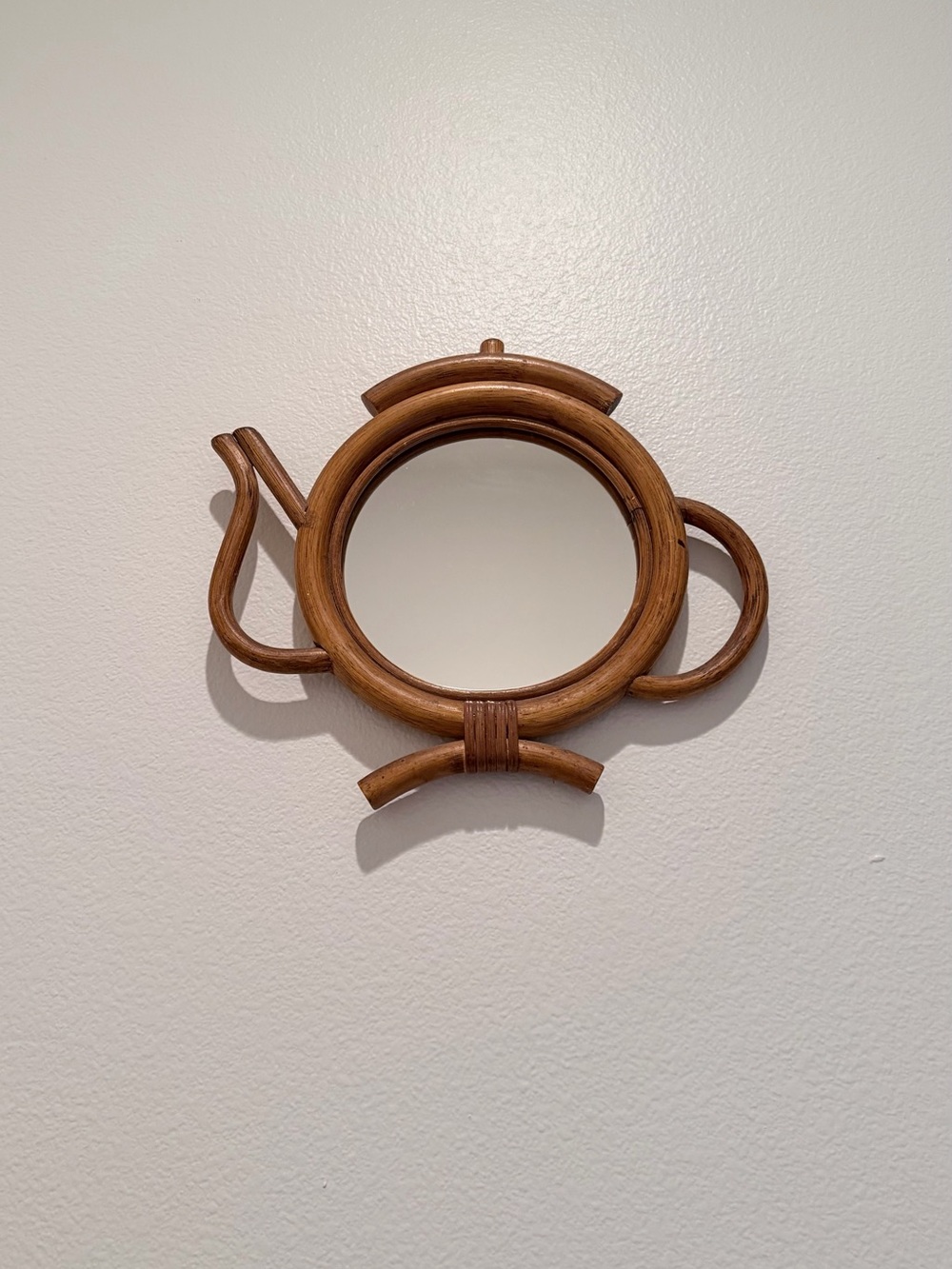 Vintage MCM Tiki Rattan Wicker Teapot Mirror